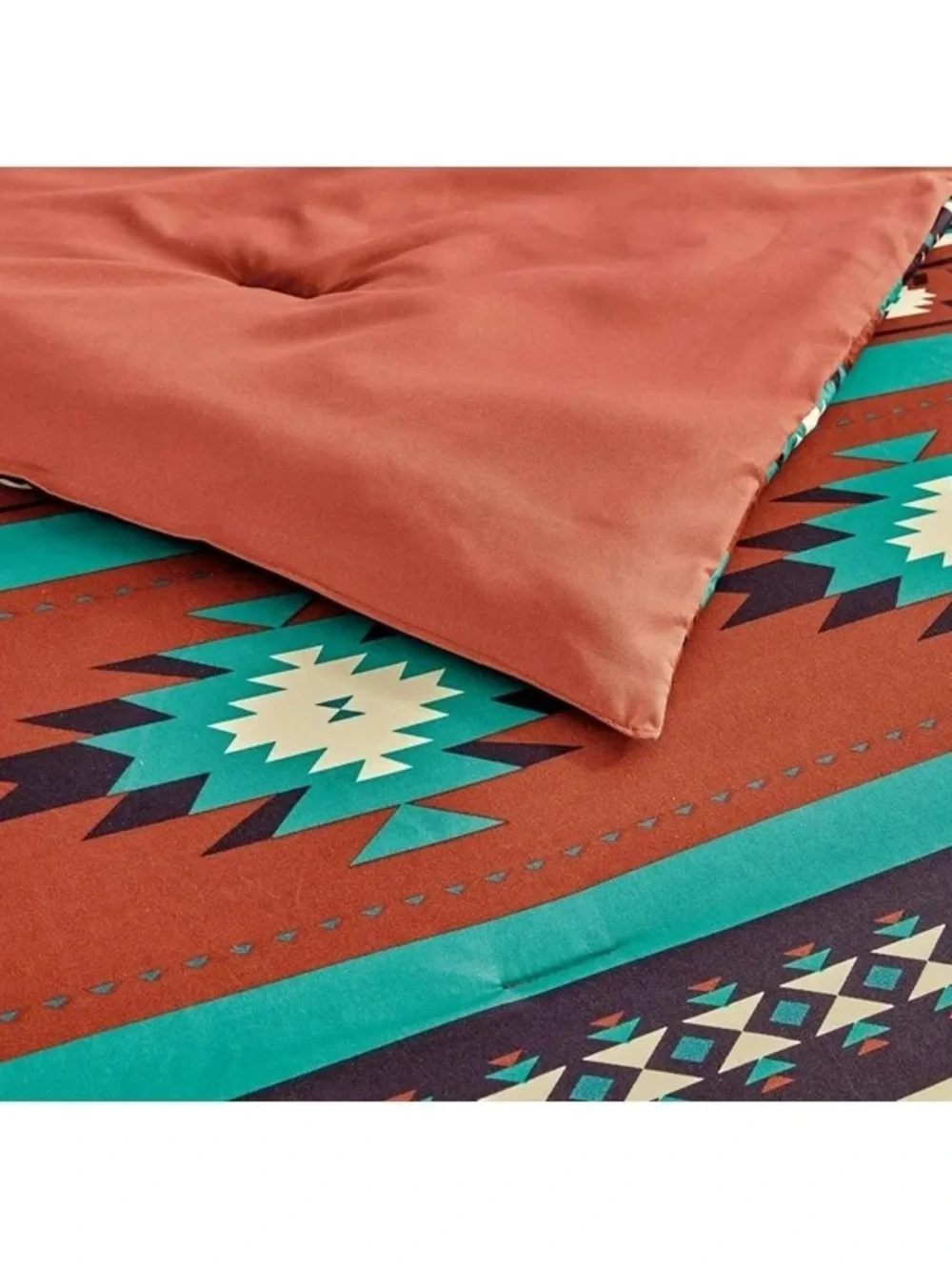 Southwest-Style Red and Teal Queen 3 piece Bedding Set